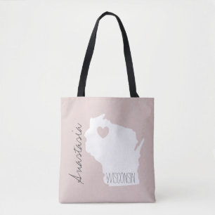 Tote Bag Wisconsin State map personnalise name