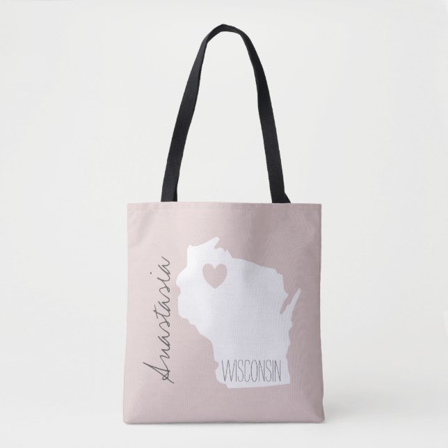 Tote Bag Wisconsin State map personnalise name (Devant)