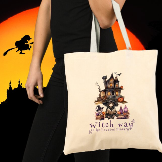 Tote Bag Witch Way to the Library (Créateur téléchargé)