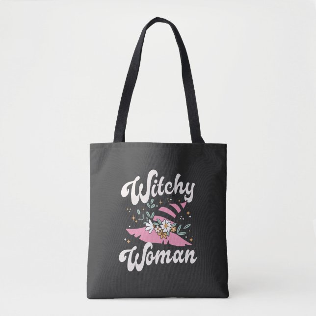 Tote Bag Witchy Woman Funny Pink Witch Halloween (Devant)