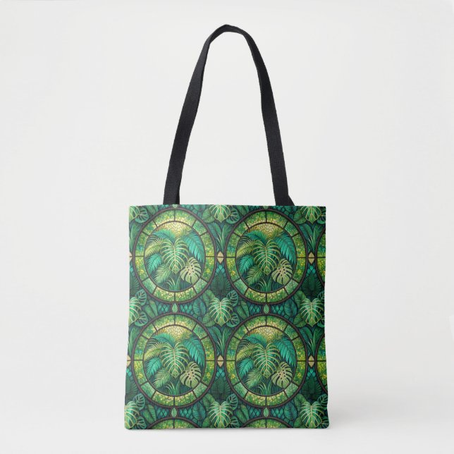 Tote bag with a vibrant green mandala design  (Devant)