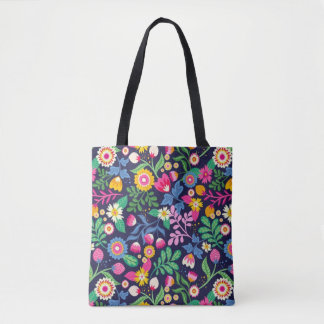 Tote Bag With Black Background Floral Design