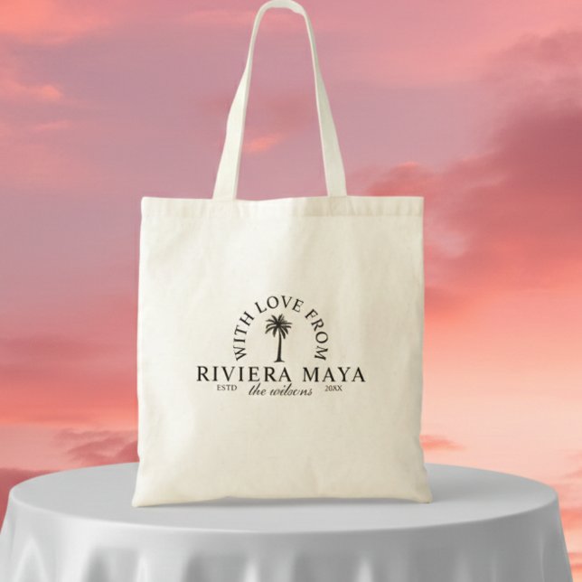 Tote Bag With Love From Destination Wedding Merch Station (Ditch the expected wedding favors and gift your wedding guests something they'll actually use! )