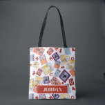 Tote Bag Wizard of Oz™ Character Print Toss Pattern<br><div class="desc">Step into the magical world of Oz with this vibrant, vintage-inspired pattern celebrating The Wizard of Oz. Featuring beautifully illustrated poster-style designs of Dorothy, the Cowardly Lion, the Tin Man, the Scarecrow, and the Wicked Witch, this artwork captures the timeless charm and adventure of the Yellow Brick Road. Classic icons...</div>