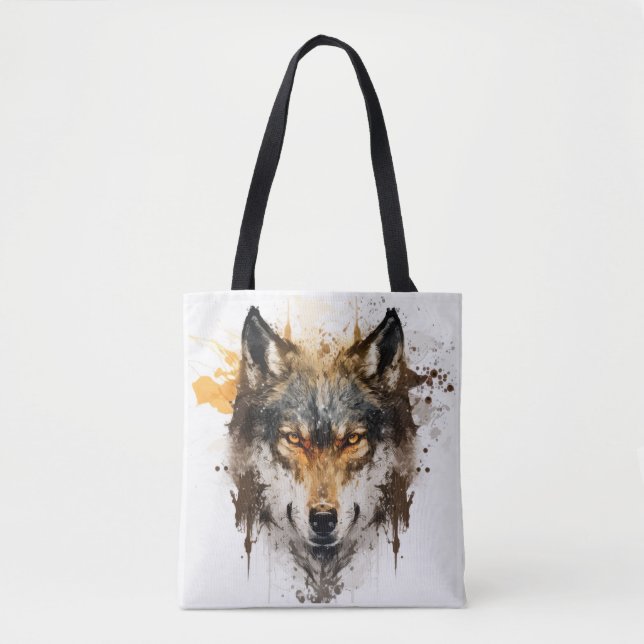 Tote Bag Wolf Portrait Animal Peinture Faune En Plein Air (Devant)