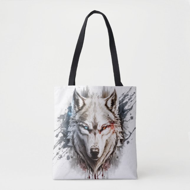 Tote Bag Wolf Portrait Animal Peinture Faune En Plein Air (Devant)