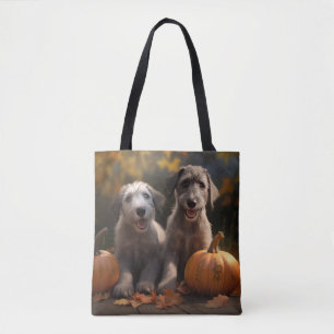 Tote Bag Wolfhound Chiot Automne Citrouille de plaisir