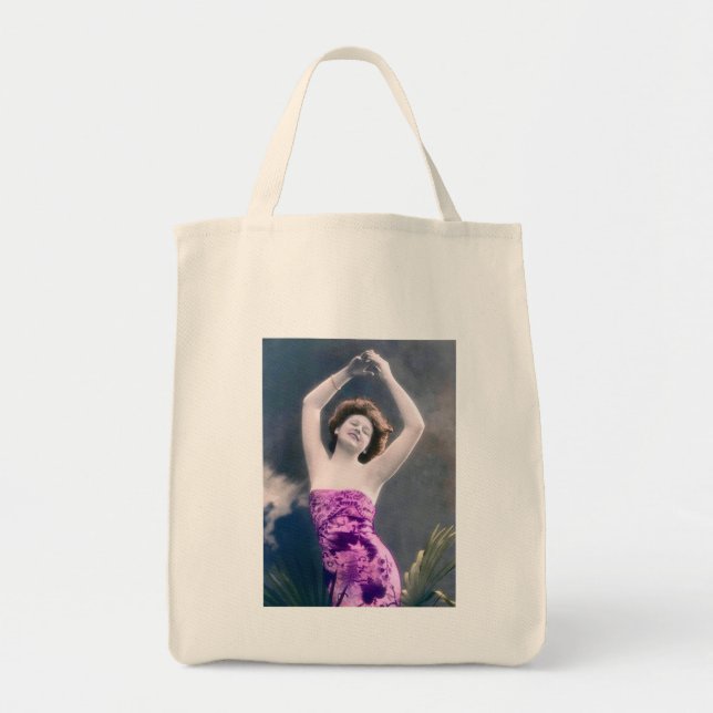 Tote Bag woman in purple sarong , arms raised as if dancing (Devant)