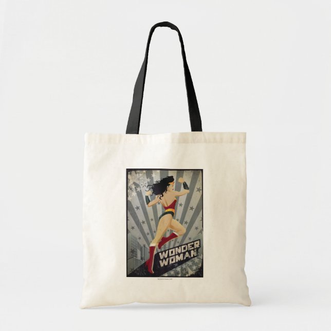 Tote Bag Wonder Woman Retro City Sunburst and Stars (Devant)