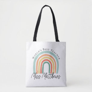Tote Bag Worlds Best Teacher Kindergarten Rainbow Gift