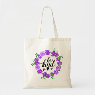 Tote Bag Wreath d'aquarelle florale pourpre - Soyez gentil