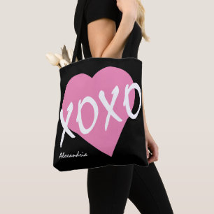 Tote Bag XOXO Coeur rose Coeur Noir Hugs Baisers