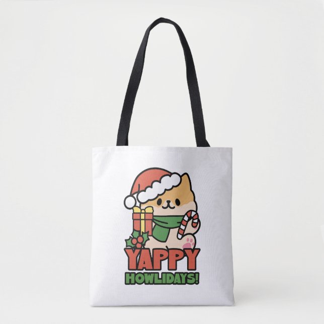 Tote Bag Yappy Howlidays - Jote Christmas Dog Cartoon (Devant)