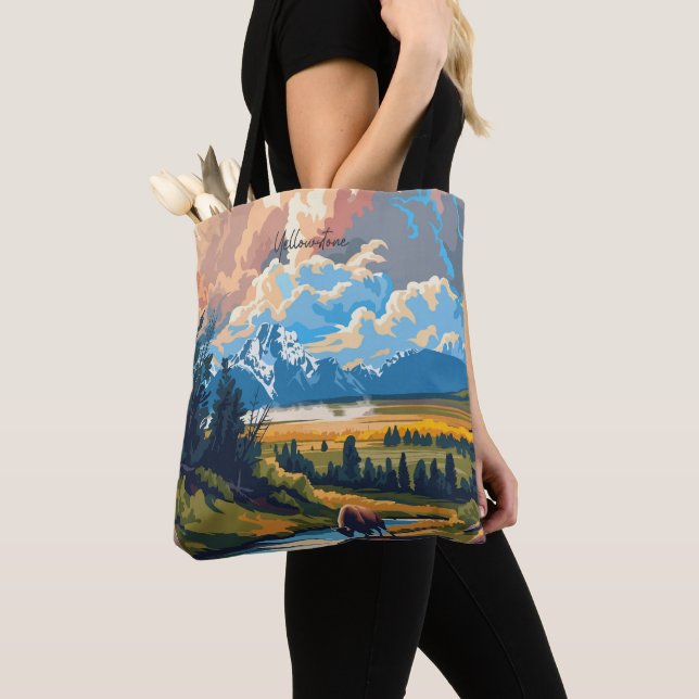 Tote Bag Yellowstone Wyoming USA Illustration de l'art Vint (De près)