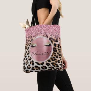 Tote Bag Yeux de Parties scintillant d'or Leopard à crème B
