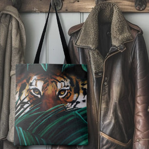 Tote Bag Yeux de Tigre de la Jungle Verte Intense Feuillage