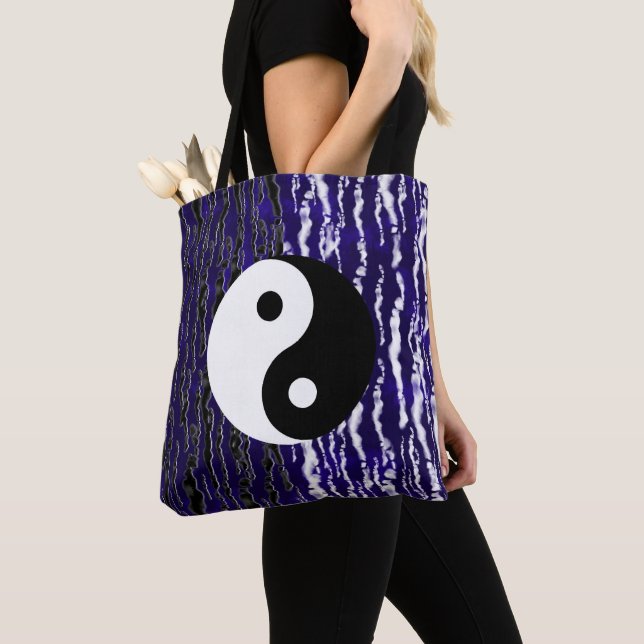 Tote Bag Yin Yang Bleu Tranquillité Énergie Zen (De près)