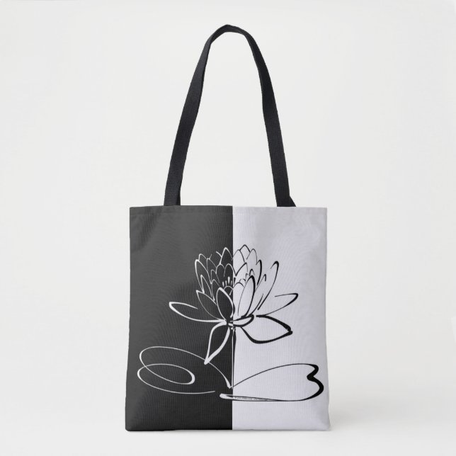 Tote Bag Yin Yang Fleur de Lotus Noir et Blanc (Devant)