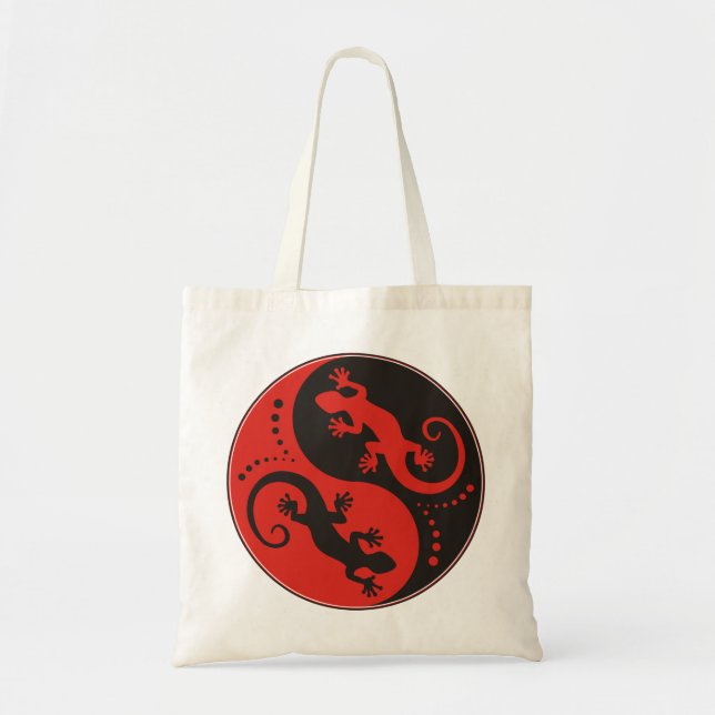 Tote Bag YIN & YANG Geckos black red + your background idea (Devant)