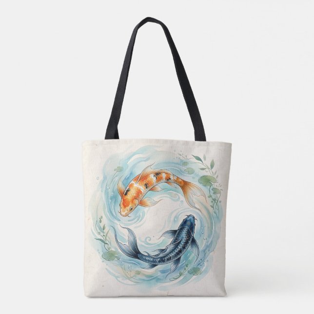 Tote Bag Yin Yang Koi Fish aquarelle (Dos)