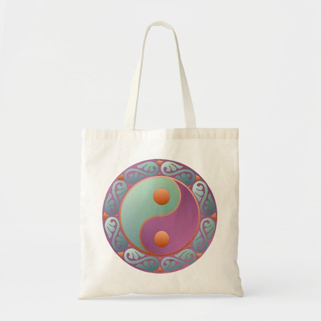 Tote Bag Yin Yang Médaillon Violet Turquoise (Devant)
