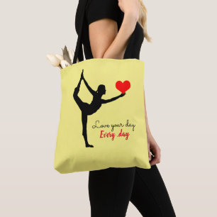 Tote Bag Yoga Coeur & Aimer votre journée, Tous les jours /