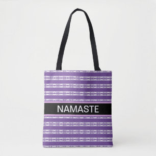 Tote Bag Yoga élégant motif rayé blanc sur violet