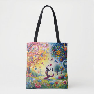 Tote Bag Yoga Harmony Femme et oiseaux dans le jardin fleur