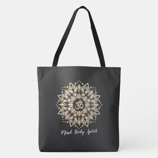 Tote Bag Yoga Méditation Instructeur or Mandala Om Symbole (Devant)