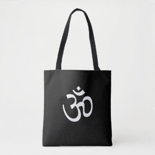 Tote Bag Yoga, Om Aum Icon, Symbole hindouiste, noir blanc 