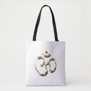 Tote Bag Yoga, Om Aum Icon, Symbole hindouiste, or blanc