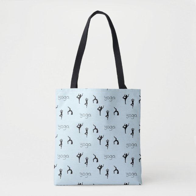Tote Bag Yoga pose et texte motif sur bleu (Devant)