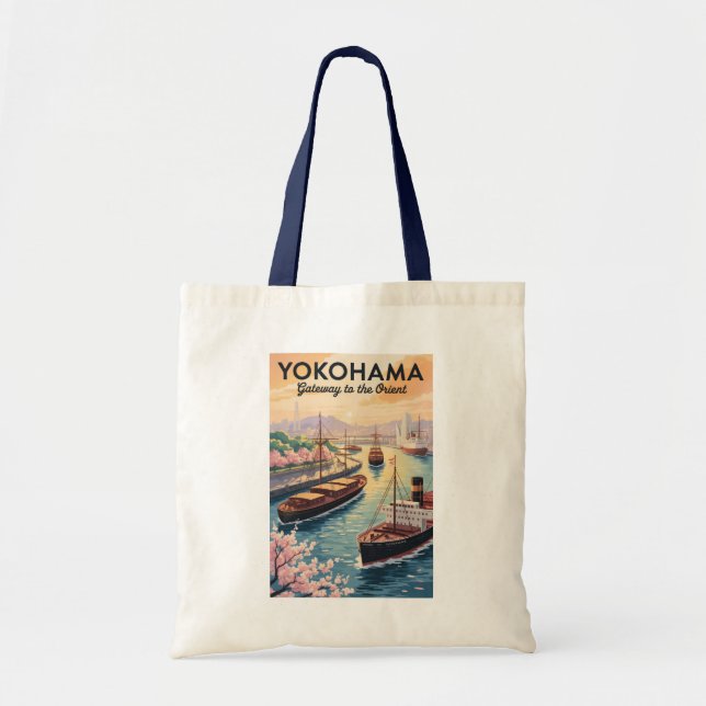 Tote Bag Yokohama Japan Illustration Travel Art Vintage (Devant)