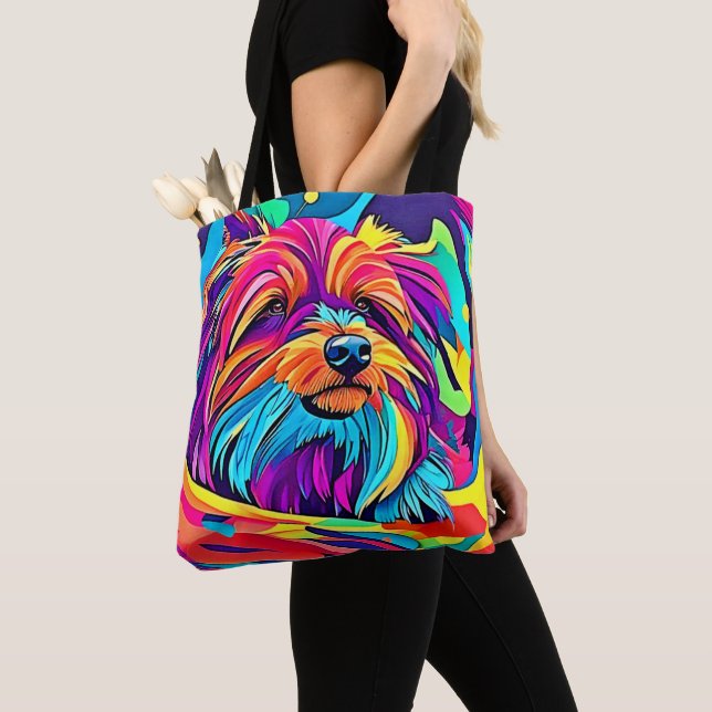 Tote Bag Yorkie Pop Art Vibrant (De près)
