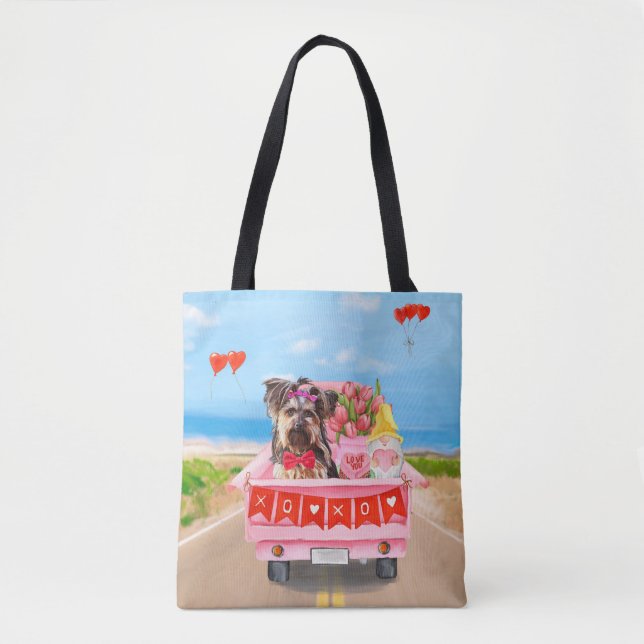 Tote Bag Yorkshire Terrier Chien Valentine's Day Coeurs Cam (Devant)
