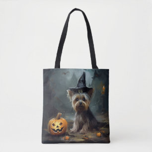 Tote Bag Yorkshire Terrier Citrouilles Halloween effrayant