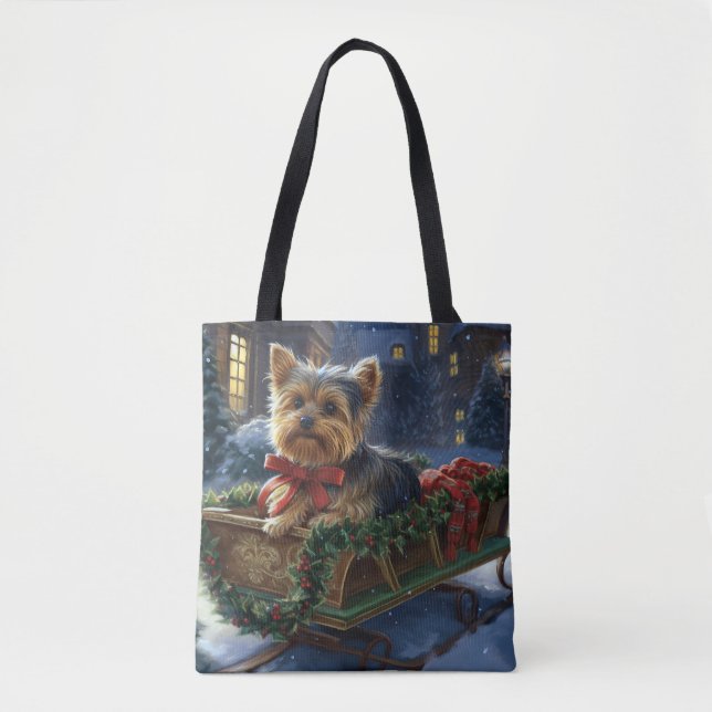 Tote Bag Yorkshire Terrier Saison de Noël festive (Devant)