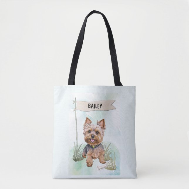 Tote Bag Yorkshire Terrier Watercolor Personalized Dog (Devant)