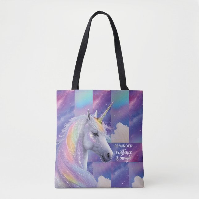 Tote Bag You Are Enough Reminder Rainbow Unicorn (Devant)