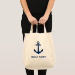 Tote Bag Your Boat Name Classic Anchor Eco Friendly Grocery<br><div class="desc">Nautical navy blue Anchor with your custom name, Boat Name or text on an eco-friendly reucery bag. Help protect our oceans and lakes. Go green and save the planet with personalized washer safe reusable shopping bags, no more plastic. Made of 12 oz 100 % cotton twill with reinforced cotton web...</div>