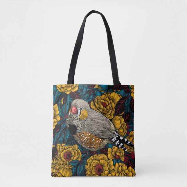 Tote Bag Zebra finch et buisson rose (Devant)