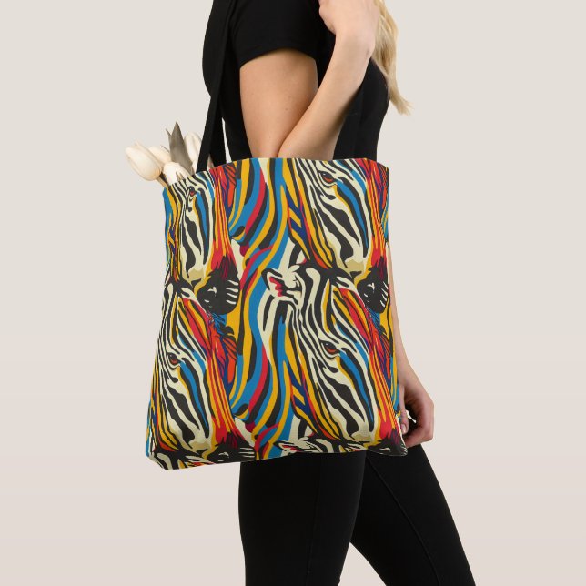 Tote Bag Zebra Patch Arc-en-ciel rayures (De près)