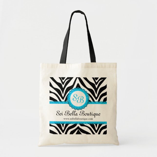 Tote Bag Zebra Print & Aqua Lace Monogramme (Devant)
