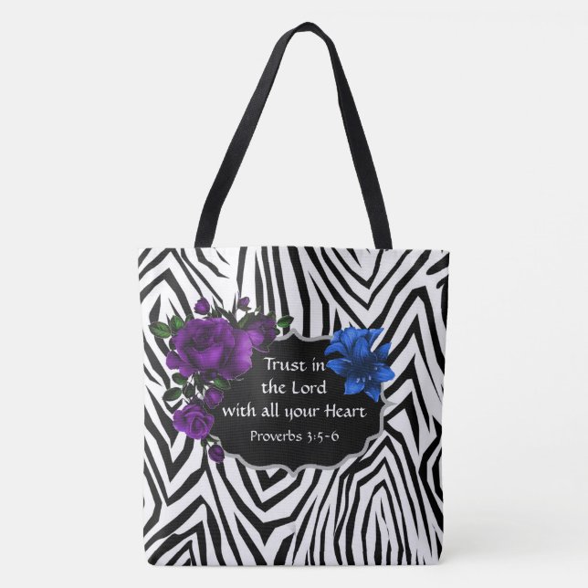 Tote Bag Zebra Print Floral Design Fourre-tout Proverbes 3: (Devant)