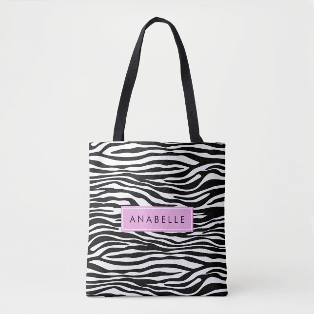 Tote Bag Zebra Print, Zebra, Noir Et Blanc, Votre Nom (Devant)