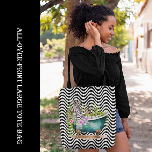 Tote Bag Zèbre dans Tub Blanc Noir Grandes Vagues Psychédél