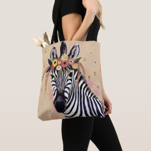 Tote Bag Zèbre de Klimt orné en fleurs