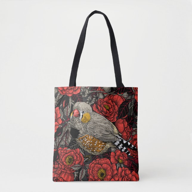 Tote Bag Zèbre et rosier rouge (Devant)