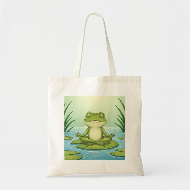 Tote Bag Zen Frog Meditating on Lily Pad – Peaceful Yoga Ca (Devant)
