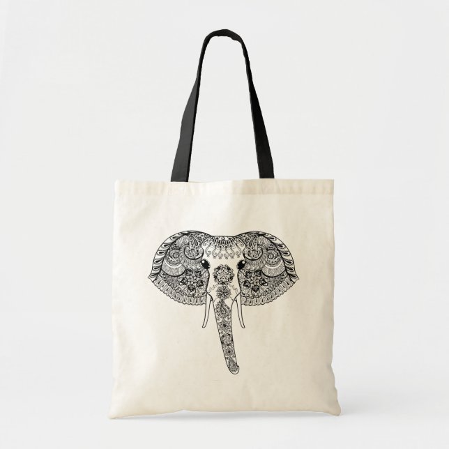 Tote Bag Zentangle a inspiré l'éléphant d'Asie (Devant)